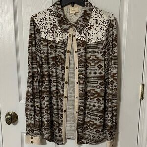 Sterling & Stitch Cream, Brown, Gray Print Shirt